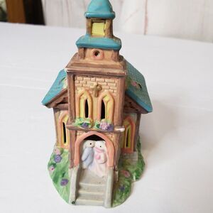 Adorable Ceramic Bunny Wedding Church Figurine 5" Easter Village Decor
